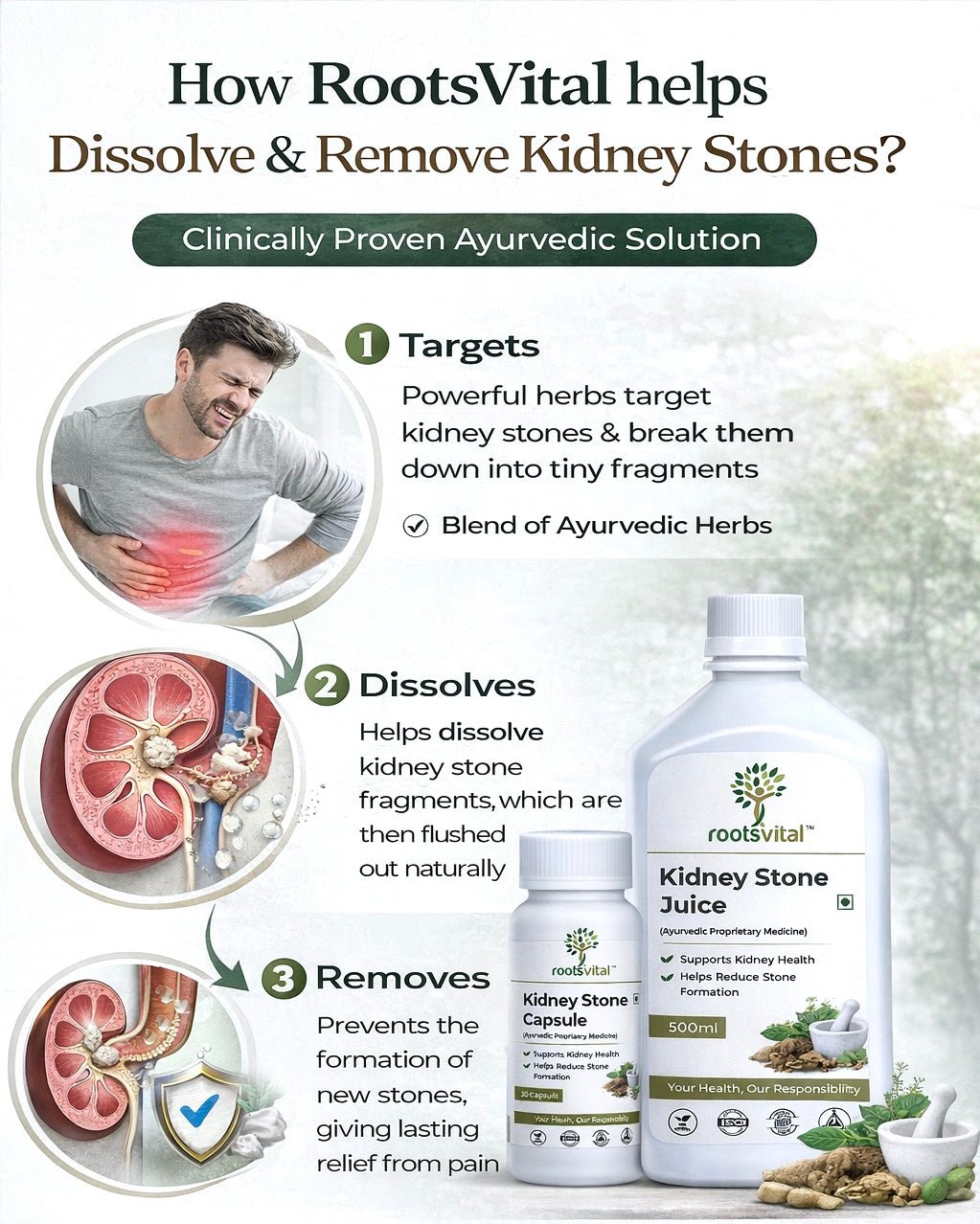 Kidney Stone Care Combo (Capsules + Juice) - Rootsvital